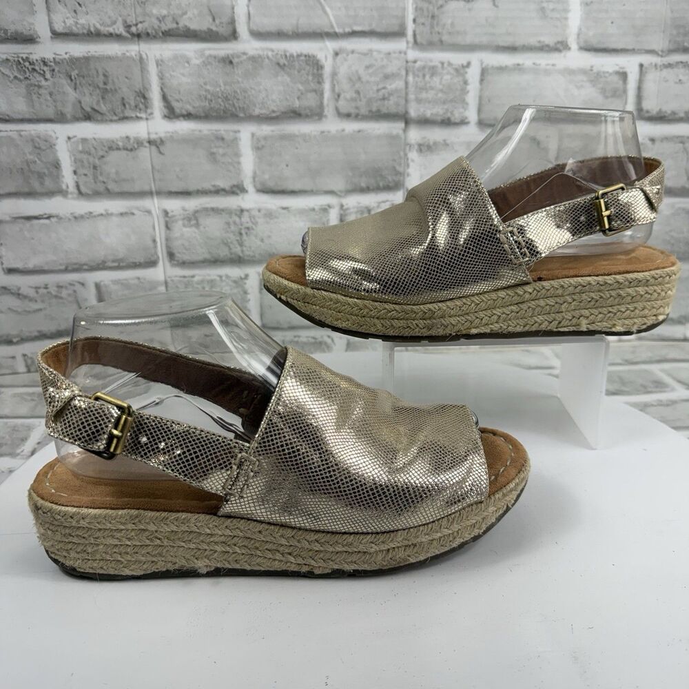 Naturalizer Praline Women's Size 8 Gold Metallic Peep Toe Espadrille Sandals